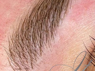 A close-up view of how natural microblading can look if done well