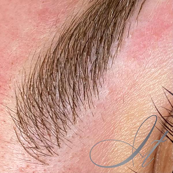 A close-up view of how natural microblading can look if done well
